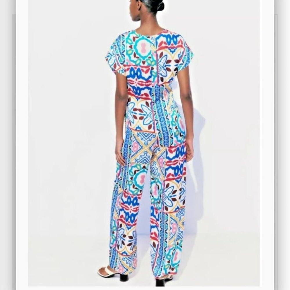 ZARA Satin Effect Print Jumpsuit Size L NEW NWT - Picture 2 of 3